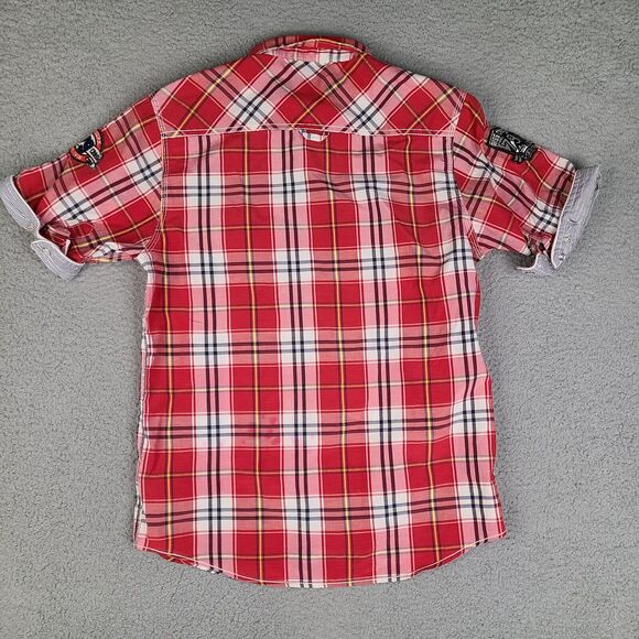 Swiss Cross Shirt Mens Medium Red Plaid Button Down New York Short Sleeve Preppy - Picture 13 of 16